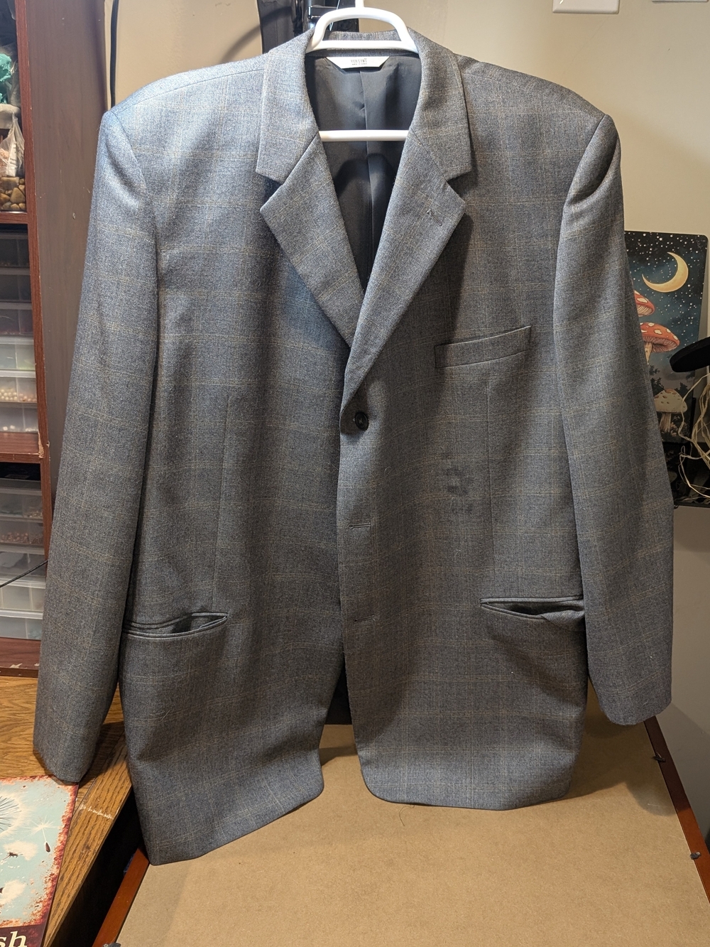 Versini Men's Gray Plaid Single-Breasted Blazer